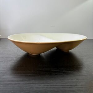 Vtg  Mid Century Modern Mikasa Cera Stone Tan & White Serving Dish Retro Japan